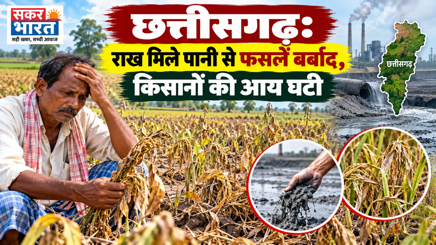 छत्तीसगढ़: राख मिश्रित पानी से खेतों को नुकसान, किसानों की घटती पैदावार