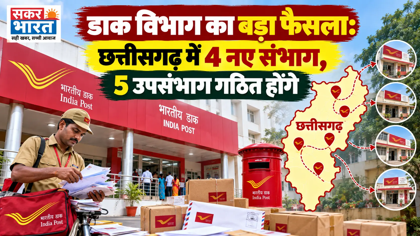 छत्तीसगढ़ में डाक विभाग का बड़ा विस्तार: 4 नए संभाग, 5 उपसंभाग