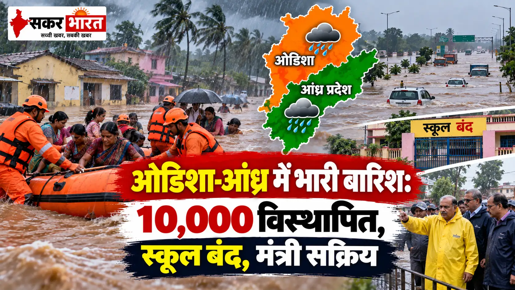 ओडिशा-आंध्र में भारी बारिश: 10,000 विस्थापित, स्कूल बंद, मंत्री सक्रिय