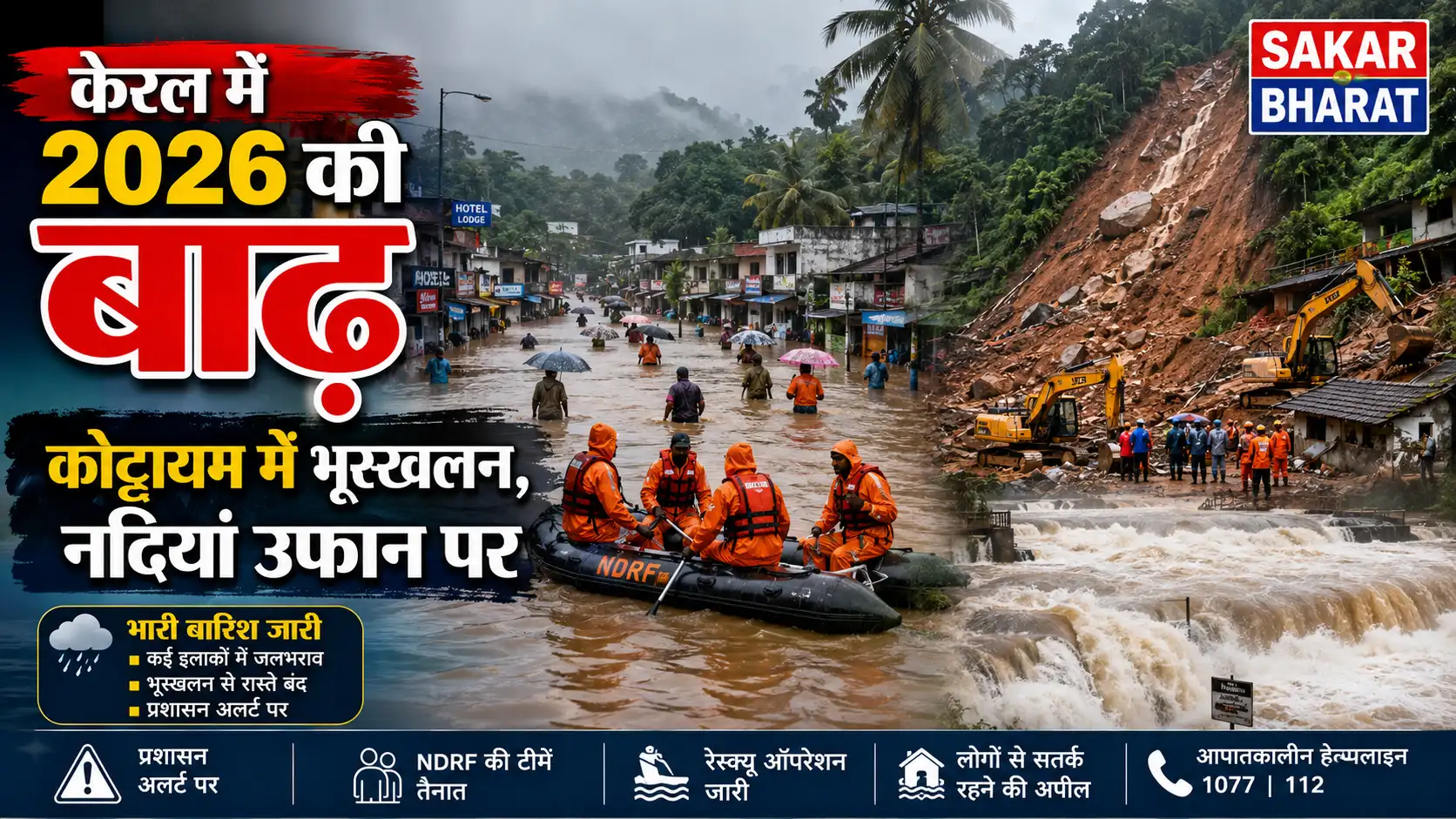 केरल में 2026 की बाढ़: कोट्टायम में भूस्खलन, नदियां उफान पर
