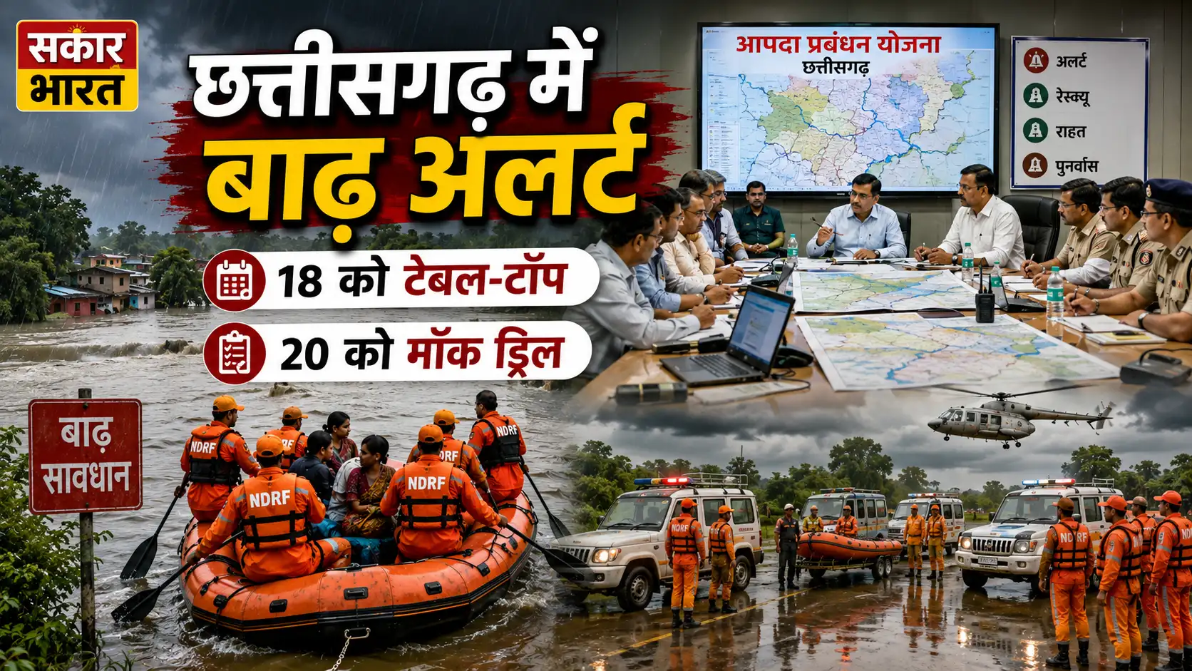छत्तीसगढ़ में बाढ़ तैयारी: प्रशासन का अलर्ट, 18 को टेबल-टॉप, 20 को मॉक ड्रिल