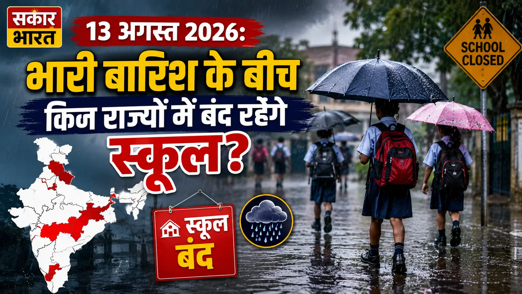 13 अगस्त 2026: भारी बारिश के बीच किन राज्यों में बंद रहेंगे स्कूल?