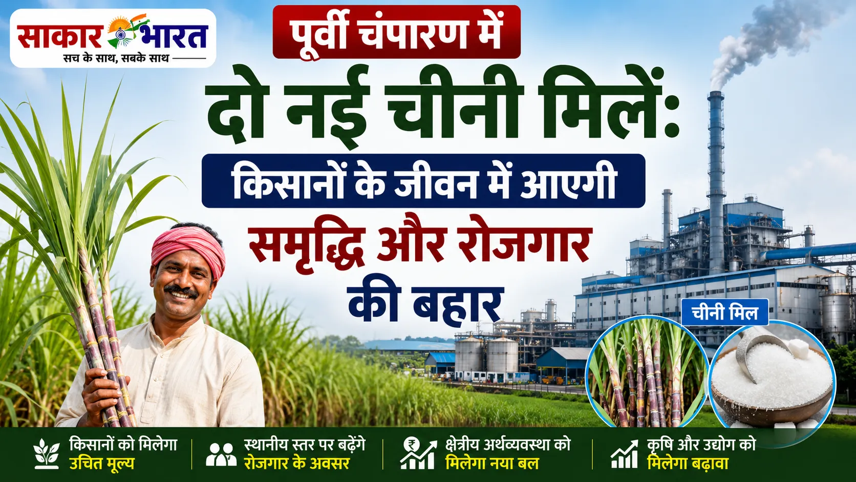 पूर्वी चंपारण में दो नई चीनी मिलें: किसानों के जीवन में आएगी समृद्धि और रोजगार की बहार