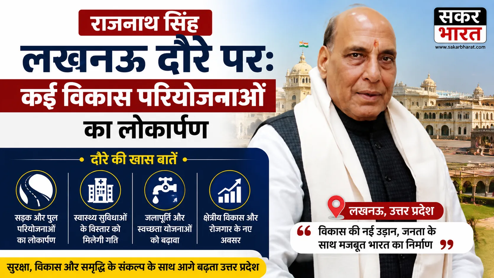 राजनाथ सिंह लखनऊ दौरे पर: कई विकास परियोजनाओं का लोकार्पण