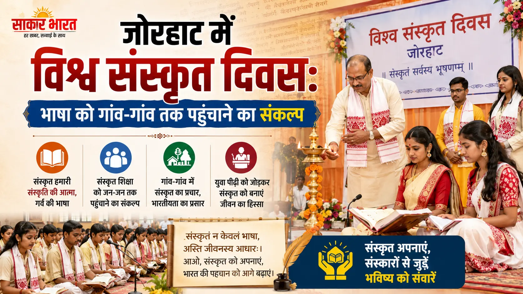 जोरहाट में विश्व संस्कृत दिवस: संस्कृत को जन-जन तक पहुँचाने का संकल्प