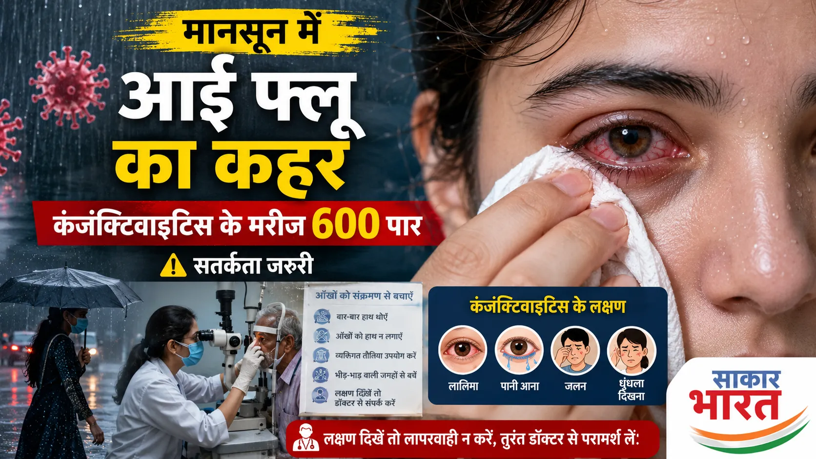 मानसून में आई फ्लू का कहर: कंजंक्टिवाइटिस के मरीज 600 पार, सतर्कता जरूरी