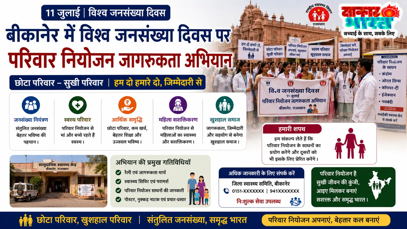 बीकानेर में विश्व जनसंख्या दिवस पर परिवार नियोजन महाअभियान का आगाज