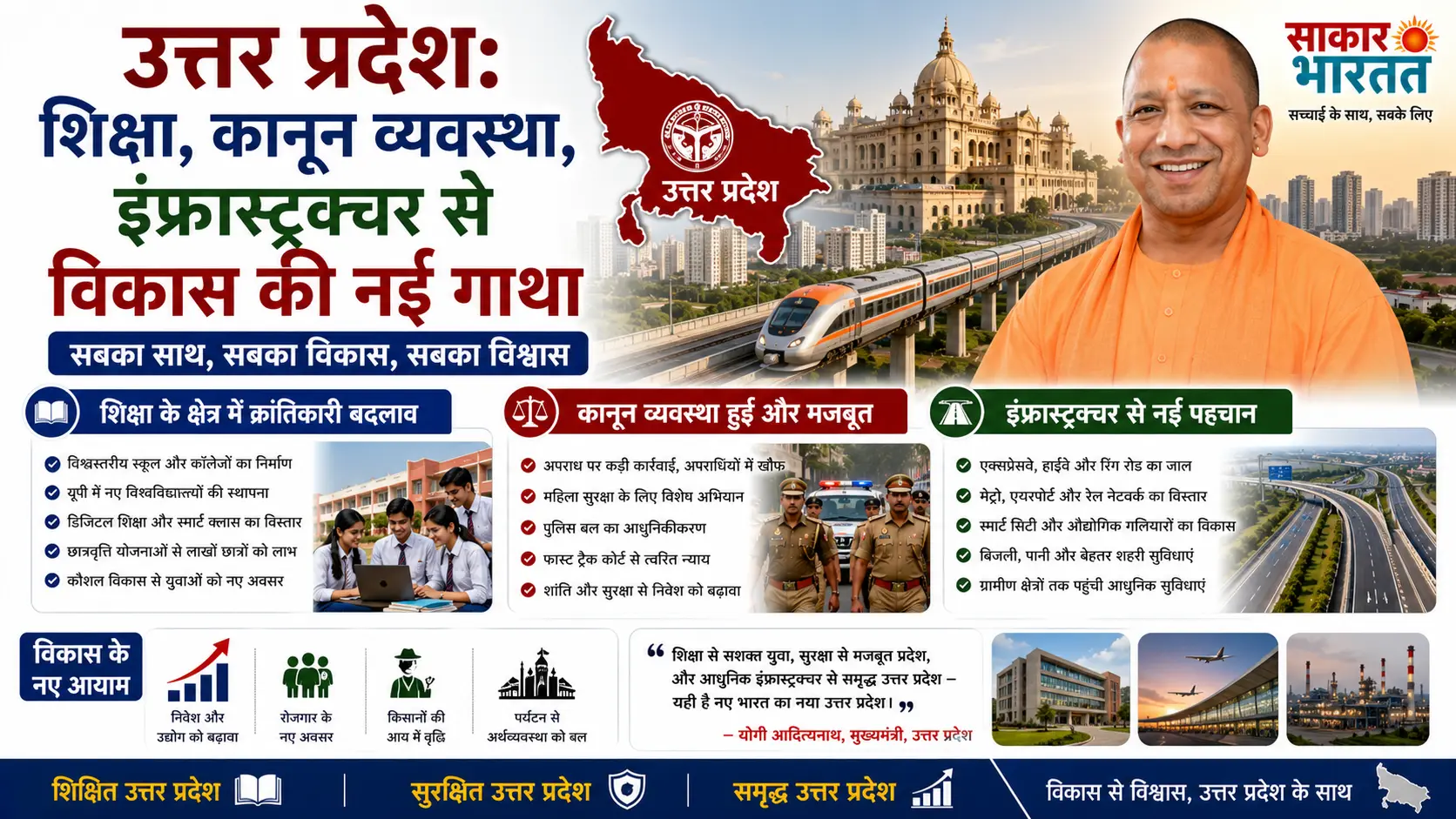 उत्तर प्रदेश: शिक्षा, कानून व्यवस्था, इंफ्रास्ट्रक्चर से विकास की नई गाथा