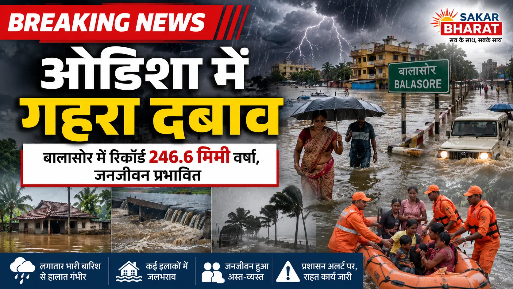 ओडिशा में भीषण बारिश: बालासोर में 246 मिमी वर्षा दर्ज, जनजीवन अस्त-व्यस्त