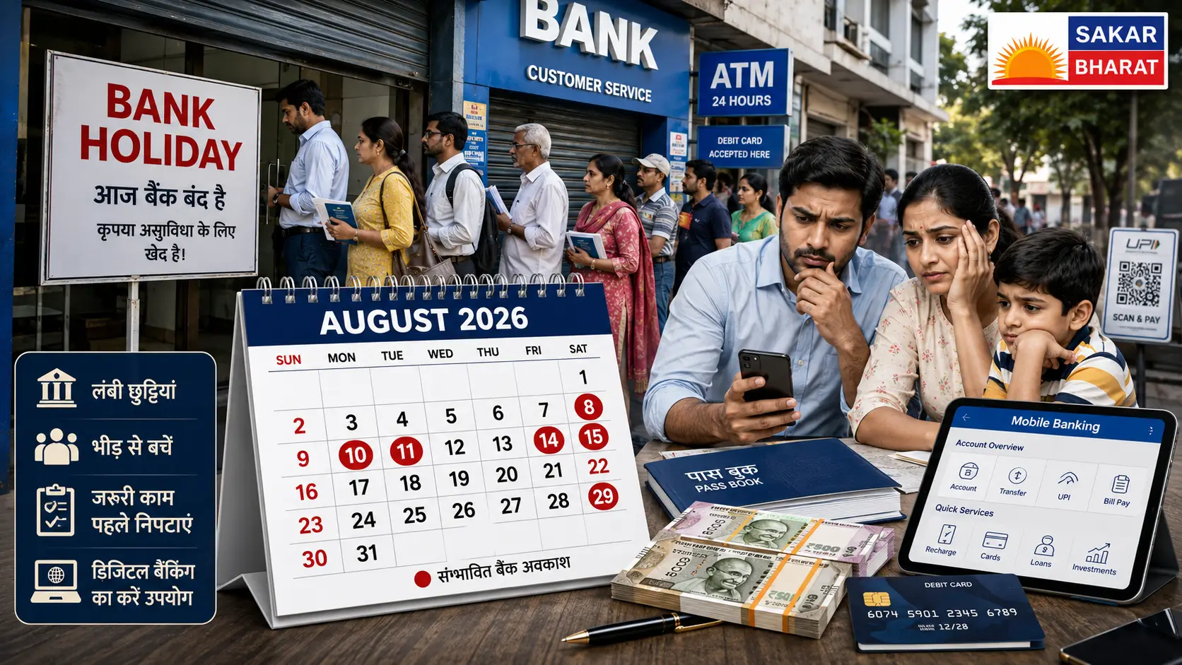अगस्त 2026 में बैंक अवकाश: छुट्टियों की पूरी सूची देखें और योजना बनाएं
