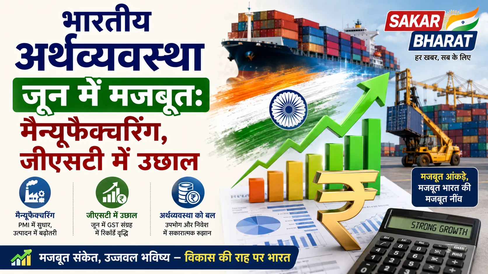 भारतीय अर्थव्यवस्था जून में मजबूत: मैन्यूफैक्चरिंग, जीएसटी में उछाल