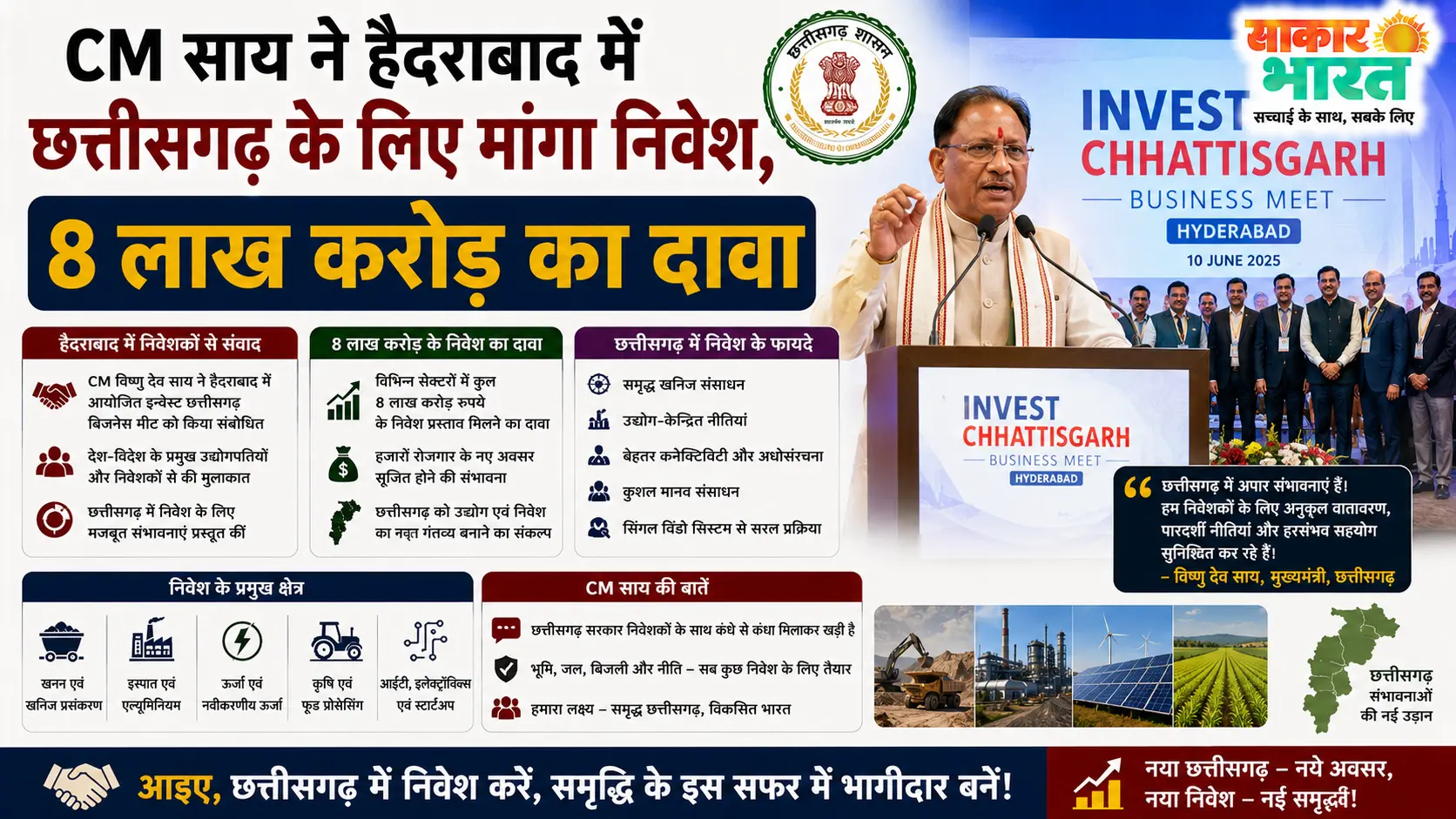 छत्तीसगढ़: CM साय ने हैदराबाद में दिया निवेश का न्योता, 8 लाख करोड़ के प्रस्ताव