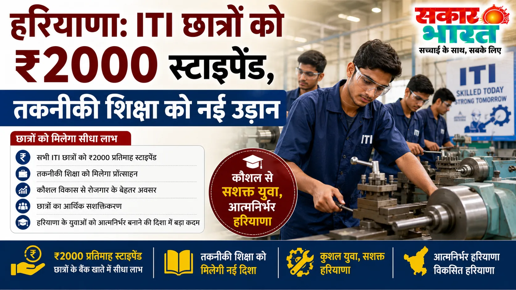 हरियाणा: ITI छात्रों को ₹2000 मासिक स्टाइपेंड, तकनीकी शिक्षा को प्रोत्साहन
