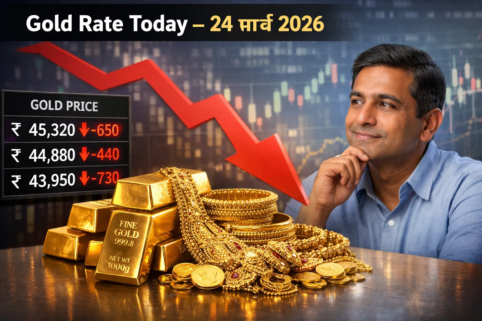 Gold Rate Today: 24 मार्च 2026 को सोने में गिरावट, निवेशकों के लिए बड़ा मौका