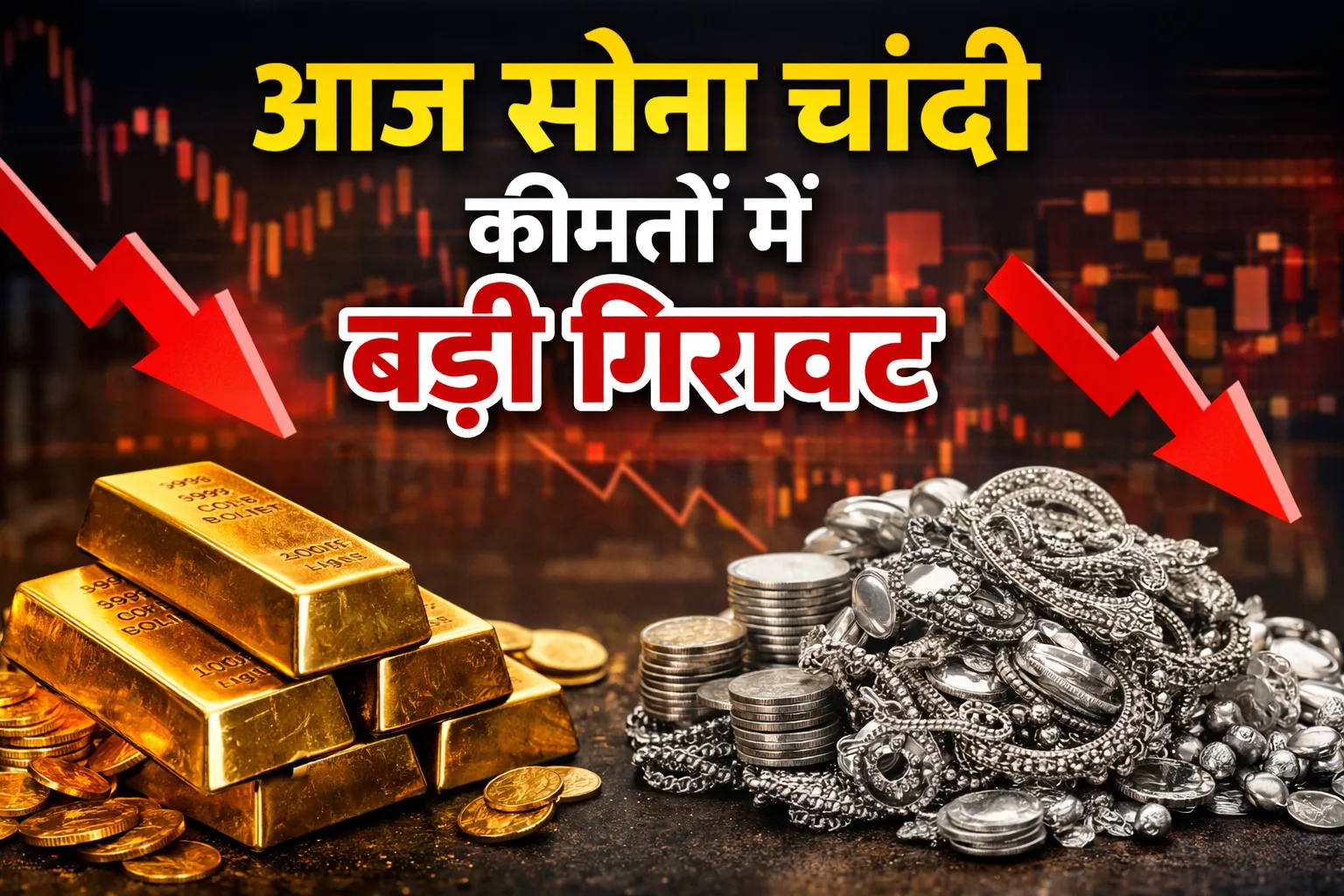 आज सोना चांदी कीमतों में बड़ी गिरावट