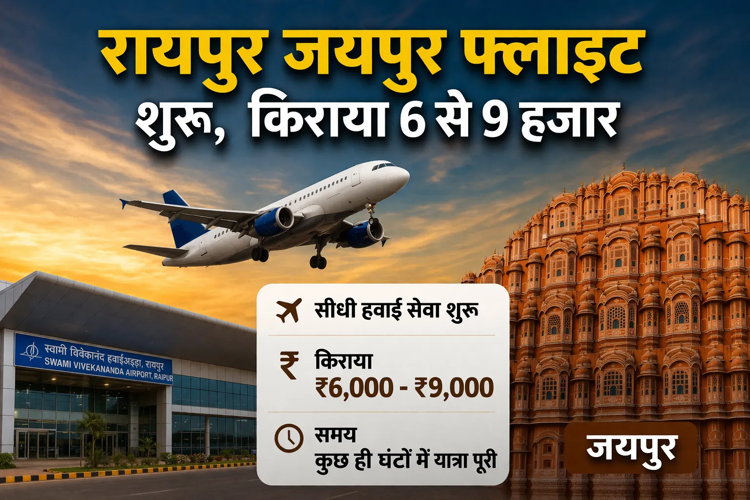 रायपुर जयपुर फ्लाइट शुरू, किराया 6 से 9 हजार