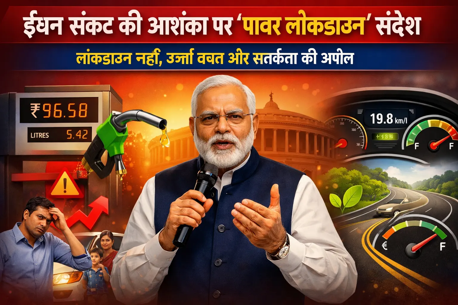 ईंधन संकट की आशंका के बीच ‘पावर लॉकडाउन’ की चर्चा: पीएम मोदी का बड़ा बयान और ड्राइविंग से जुड़ी सलाह