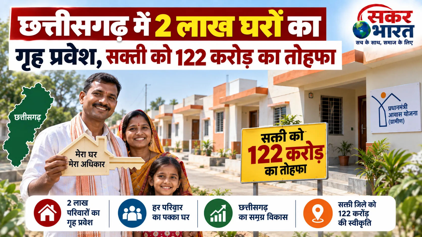 छत्तीसगढ़ में 2 लाख घरों का गृह प्रवेश, सक्ती को 122 करोड़ का तोहफा