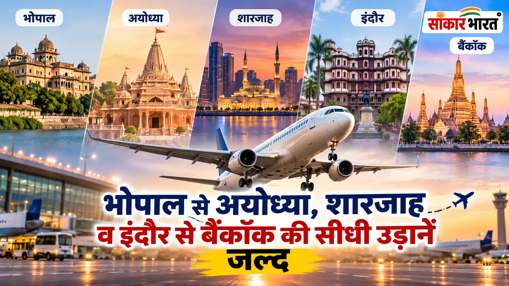 भोपाल से अयोध्या, शारजाह व इंदौर से बैंकॉक की सीधी उड़ानें जल्द