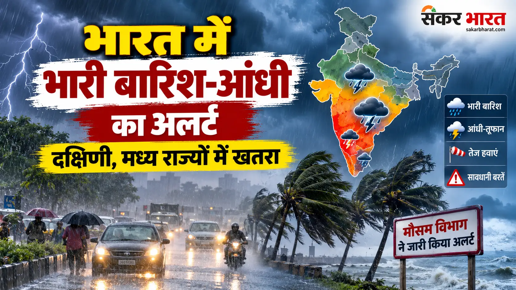भारत में भारी बारिश-आंधी का अलर्ट: दक्षिणी, मध्य राज्यों में खतरा