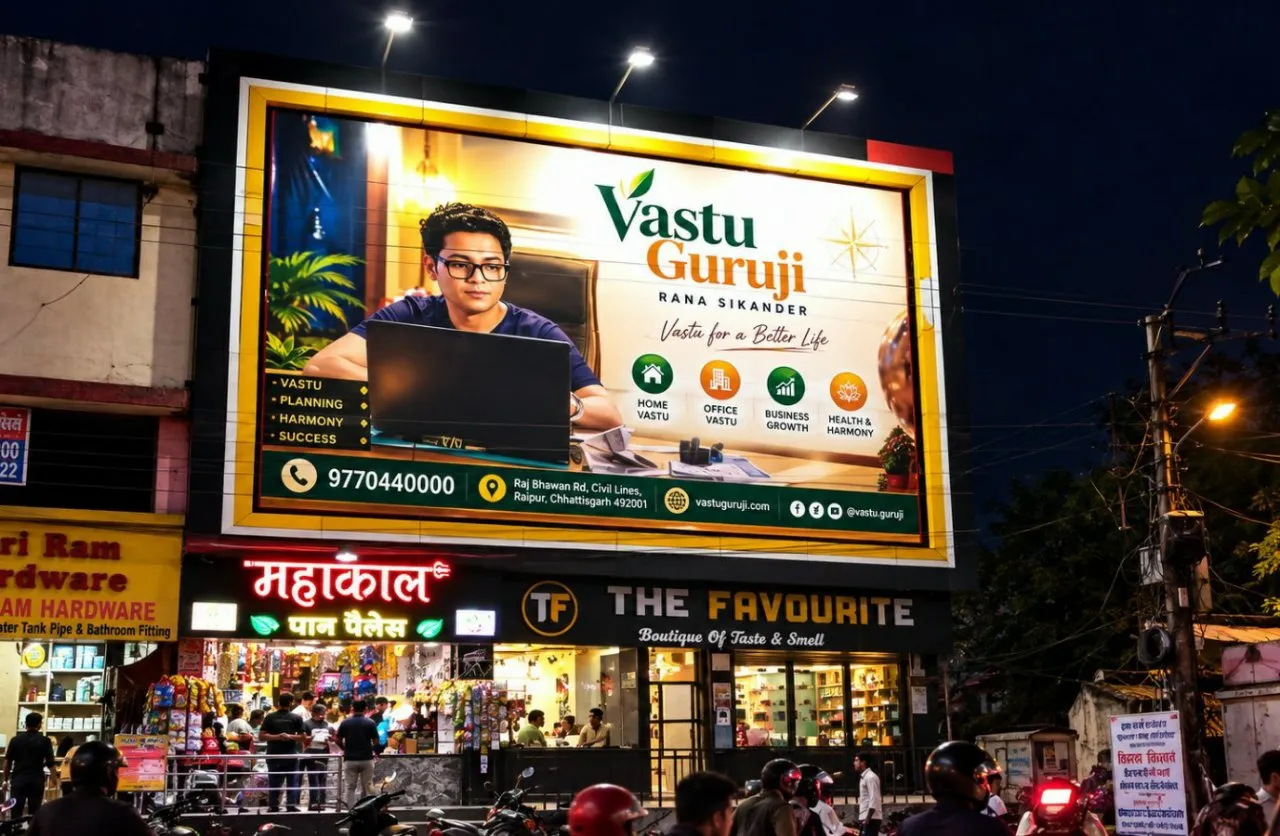 रायपुर में वास्तुगुरुजी राणा सिकंदर के भव्य हॉर्डिंग बने चर्चा का विषय वास्तु शास्त्र और कुंडली सेवाओं की बढ़ी मांग