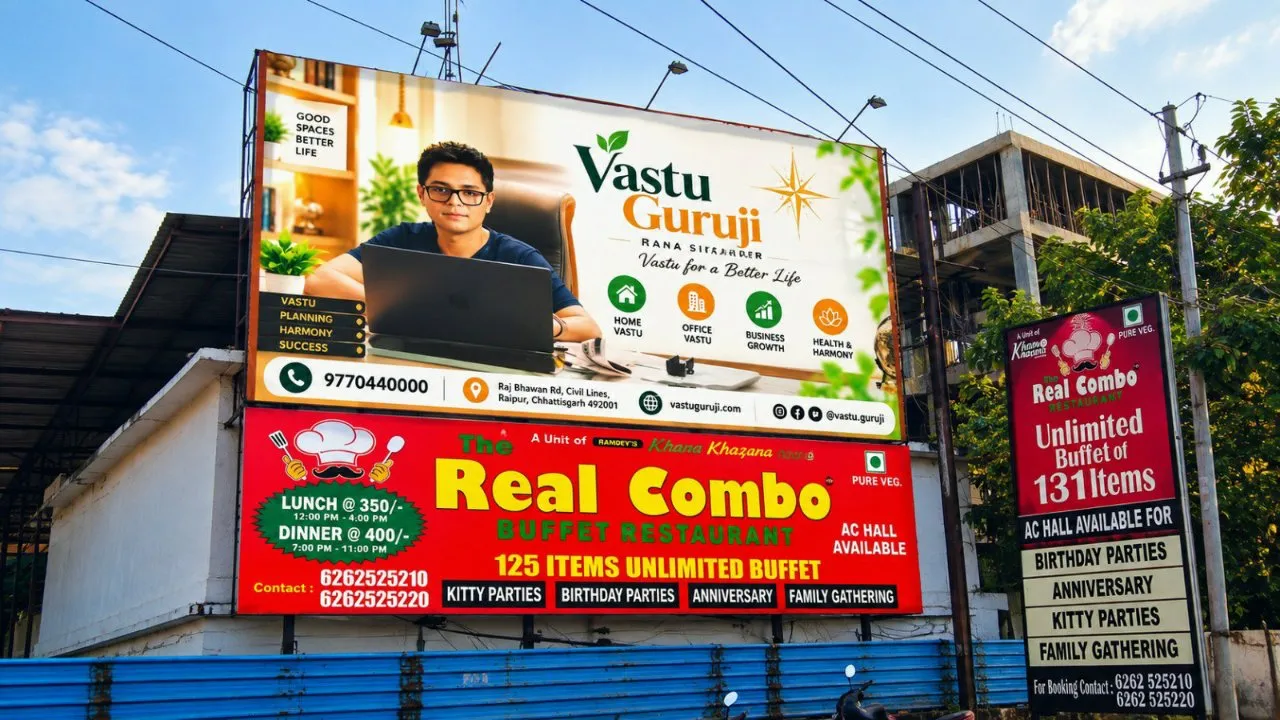 रायपुर में वास्तुगुरुजी राणा सिकंदर के भव्य हॉर्डिंग बने चर्चा का विषय वास्तु शास्त्र और कुंडली सेवाओं की बढ़ी मांग