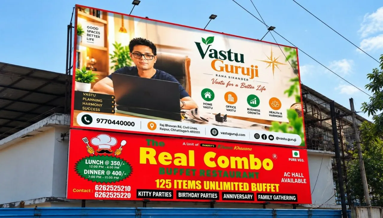 रायपुर में वास्तुगुरुजी राणा सिकंदर के भव्य हॉर्डिंग बने चर्चा का विषय वास्तु शास्त्र और कुंडली सेवाओं की बढ़ी मांग