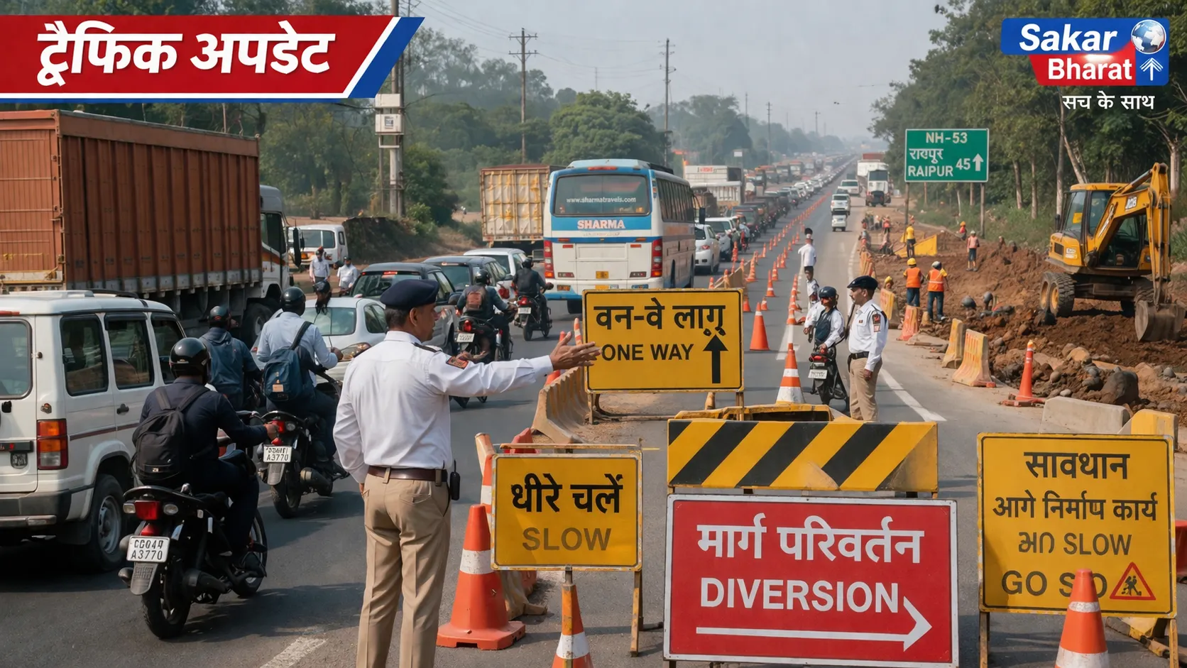 🚧 ट्रैफिक अपडेट – NH-53 पर वन-वे व्यवस्था लागू, यात्रियों को राहत और सावधानी की जरूरत