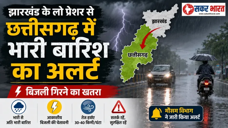 छत्तीसगढ़ में भारी बारिश-बिजली का अलर्ट, झारखंड के निम्न दबाव का असर